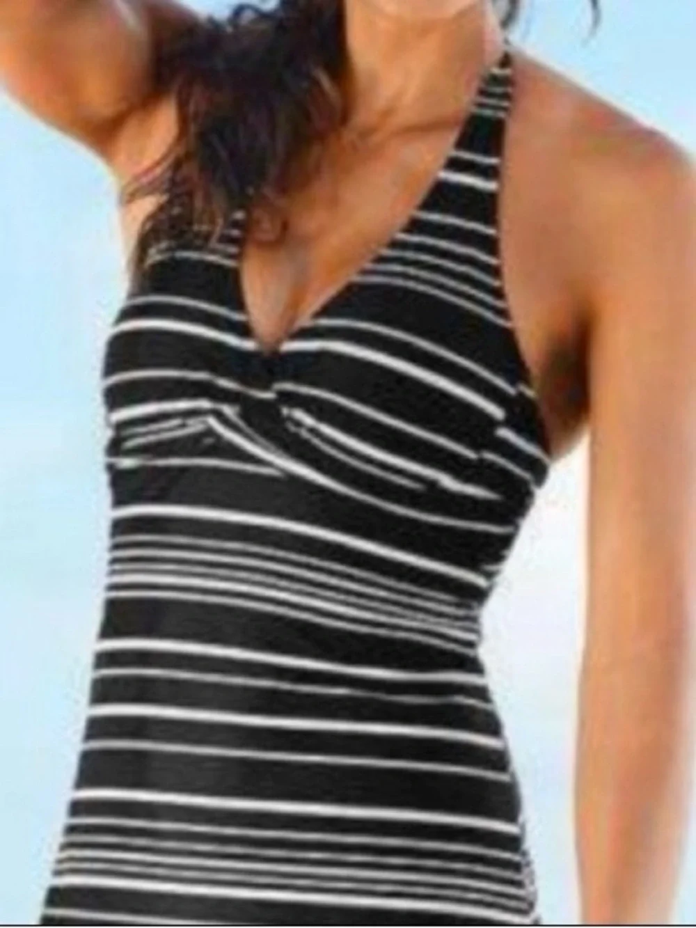 Athleta Encitas Tara Black White Stripes Halter Swim Dress